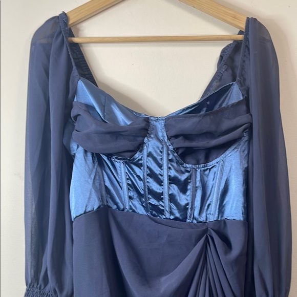 PrettyLittleThing Blue Asymmetrical Ruched Wrap Gown - Picture 4 of 12